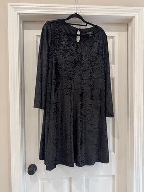 NWT Context Lord & Taylor Dress - Black Crushed Velvet A-Line Dress